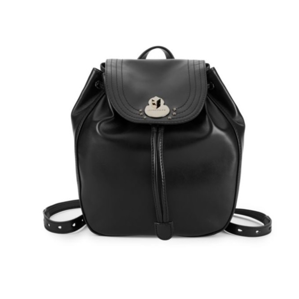 NEW Longchamp Leather Black Cavalcade Flap Backpack
